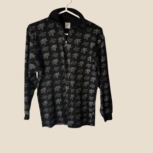 Maser Womens Quarter Zip Pullover Black Geometric Star Print Mock Neck Small